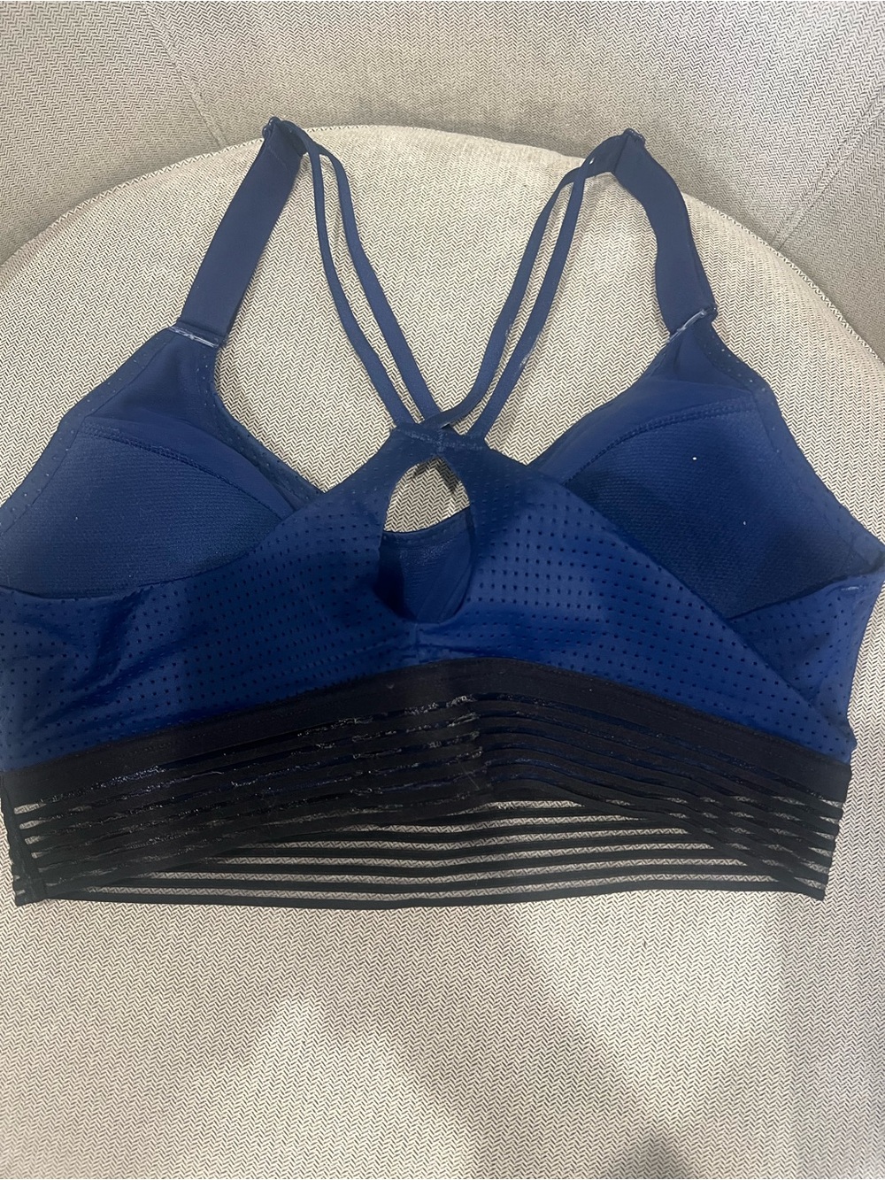 Wireless Strappy Bralette in Deep Navy with Sheer Stripe Underband - Picture 2 of 3